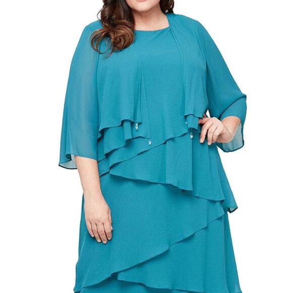 NWT Alex Evenings 8492001 Mother of the Bride Dress Teal size 16W - Picture 1 of 6